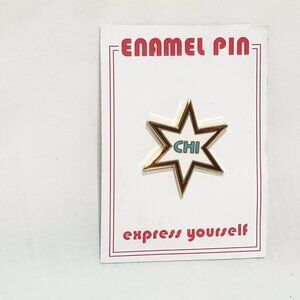 CHI Star Lapel Pin 1" Chicago Enamel White Red Silver tone